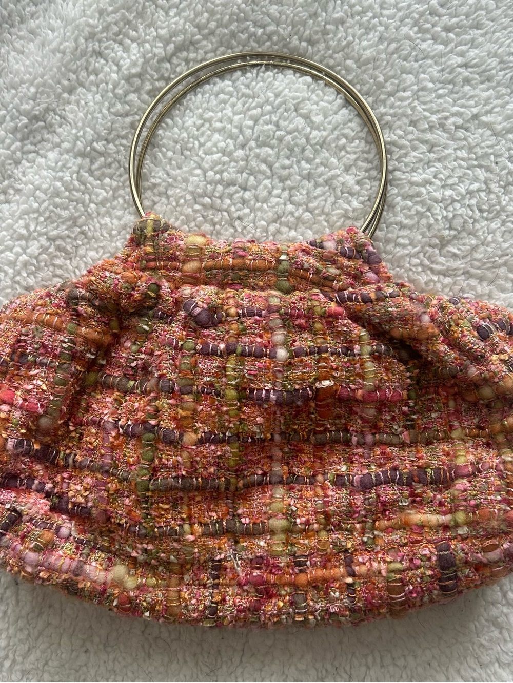 Textured Multicolor Tweed Ring-Handle Women’s Bag